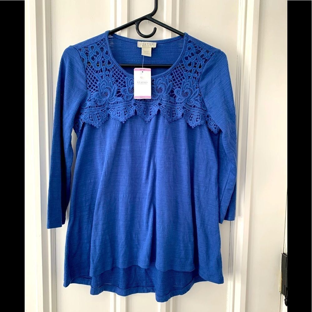 NWT Status blue lace long sleeve top S
